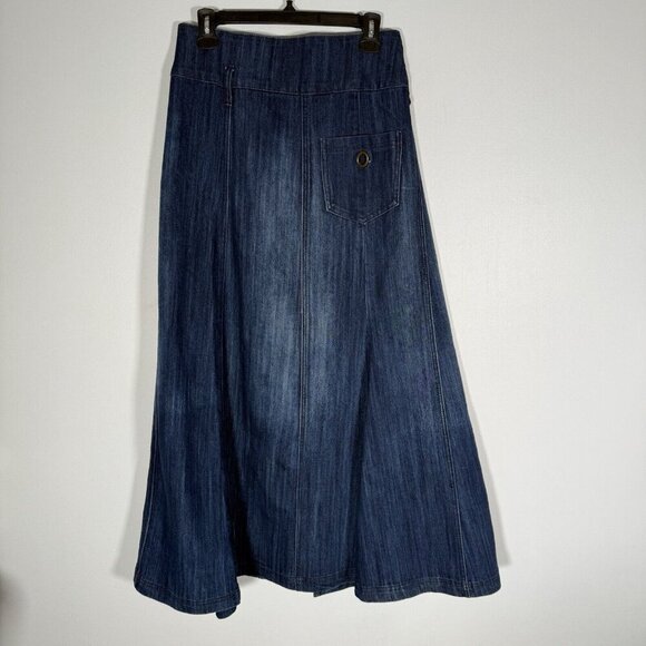 Womens Maxi Wrap Flare Skirt Denim Size 2 Boho Gorp - Picture 2 of 8